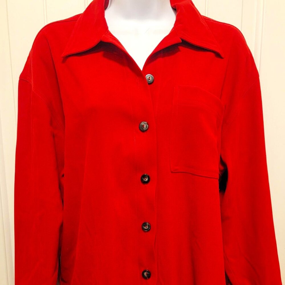 Coldwater Creek Red Faux Suede Big Shirt Button Down Size Small